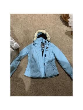 Lole Hooded Ski Snow jacket Size 6 Blue Waterproof Breathable Teflon DWR hooded